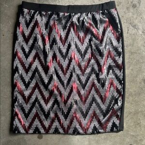 Cato Sequin Chevron Pencil Skirt in Black & Red